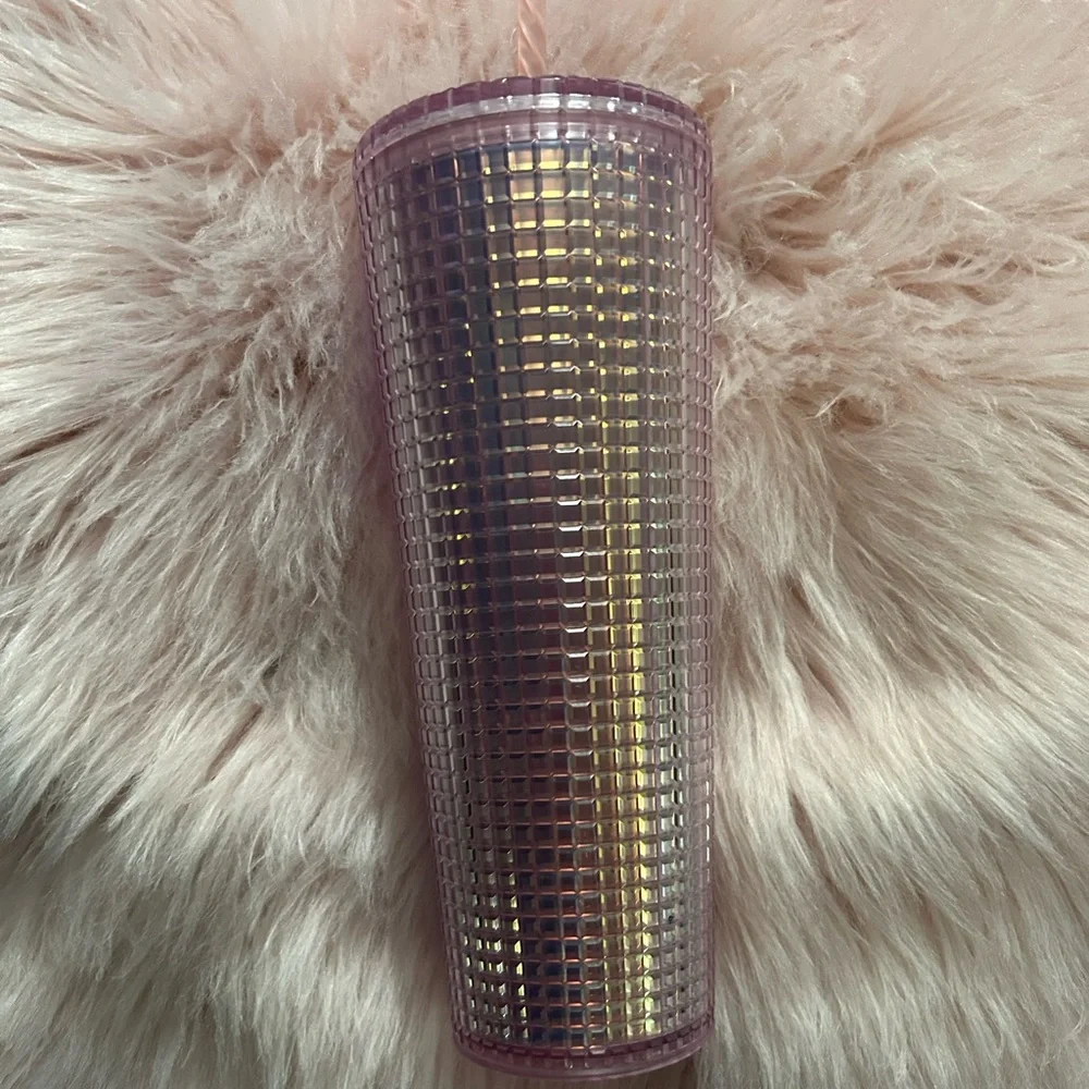 STARBUCKS Quilted Iridescent Pastel Pink 24oz Cup Straw Collectible